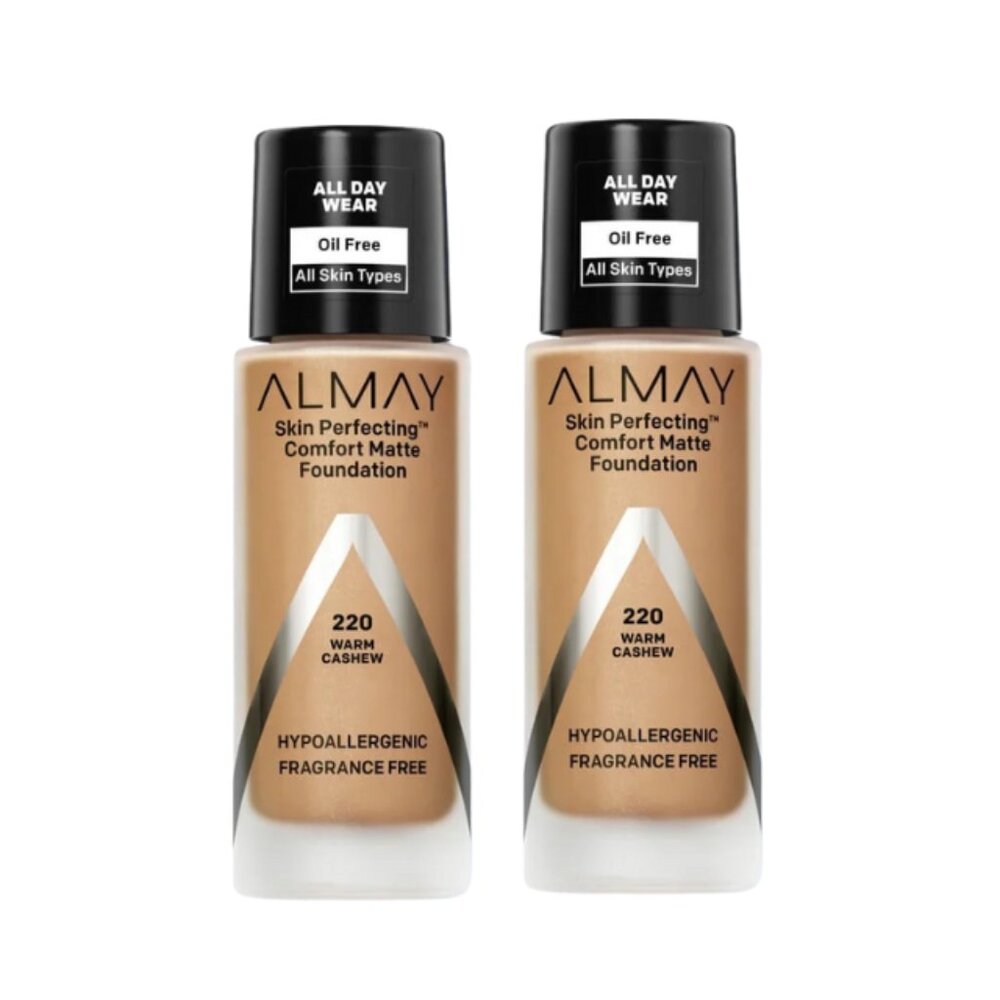 2-Pack Almay Skin Perfecting Comfort Matte Foundation Makeup, 220 Warm Cashew